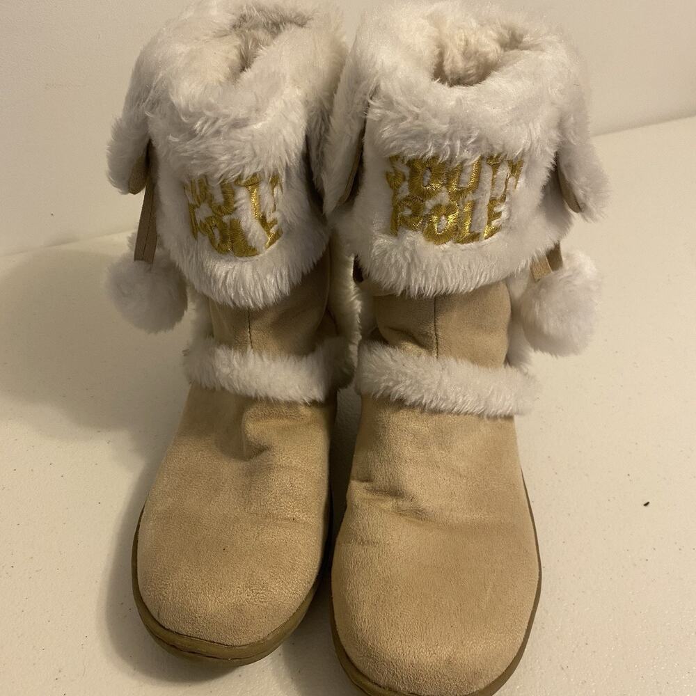 South Pole Women 9US 40 EU Faux Fur Pompom Eskimo Boots White Beige Mid Calf - Picture 8 of 9
